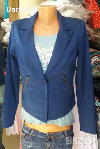 Синьо сако с ципове , снимка 2 - Сака - 38166499
