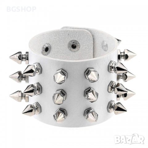 Gothic / Metal Style гривна с шипове 3 реда - White, снимка 1 - Други - 37803804