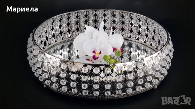 Декоративен огледален поднос с камъни , Поднос за свещи , Decorative mirror tray