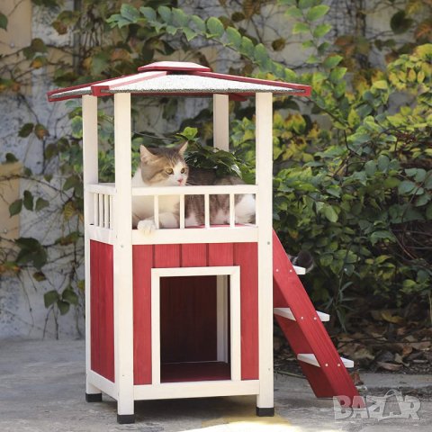 Двуетажна дървена къща за домашен любимец / къща за котки CHW2042010R1, снимка 5 - За котки - 39824878