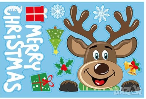 Елен Рудолф Дядо Коледа Коледен стикер лепенка самозалепващ за прозорец мебел декор украса стена, снимка 2 - Други - 31205525