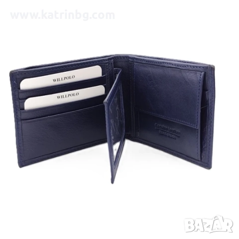 Мъжки комплект Will Polo – тъмносин колан с автоматична катарама и портфейл от естествена кожа, снимка 3 - Подаръци за мъже - 52415108