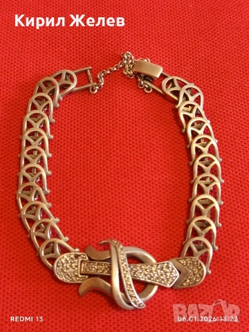 Сребърна гривна с уникална плетка с инкрустирани Мойсанит готически стил ръчна изработка 52485