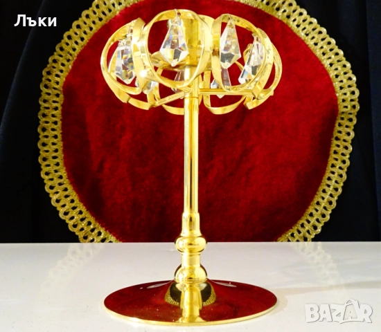 Позлатен свещник с кристали Lycenta,Sweden. , снимка 7 - Антикварни и старинни предмети - 52900360