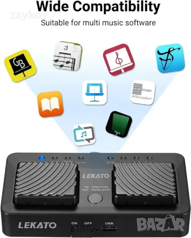LEKATO Buletooth безжичен маркер за страници, музикален педал за обръщане на страници, снимка 4 - Други - 47681247