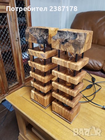 Декоративни лампи от масив (маслина), снимка 5 - Настолни лампи - 39650585