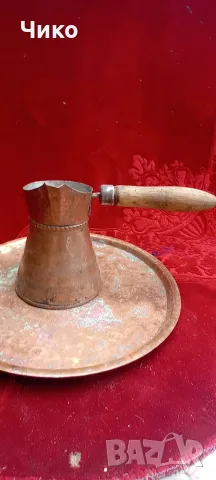 Стар меден комплект джезве и тас, снимка 2 - Антикварни и старинни предмети - 55788085
