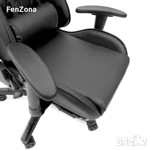 Геймърски стол с прибираща се подложка за крака и функция за масаж - черен, снимка 8 - Столове - 54096593