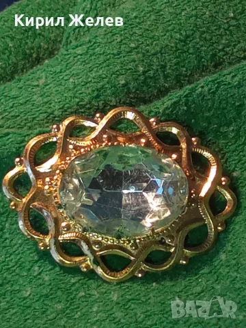 СТАРА ПОЗЛАТЕНА МЕДНА БРОШКА с ГОЛЯМ ФАСЕТИРАН ЗЕЛЕН КРИСТАЛ РЕТРО БИЖУ НАКИТ 44742, снимка 16 - Антикварни и старинни предмети - 46233693