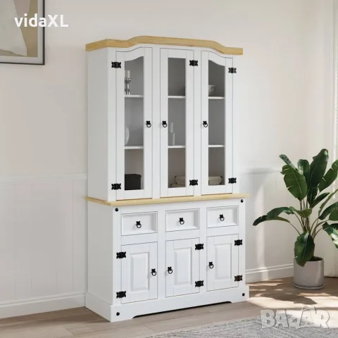 vidaXL Висок шкаф Corona, бял, 112x43x191,5 см, мексикански бор масив, снимка 2 - Бюфети - 56147354