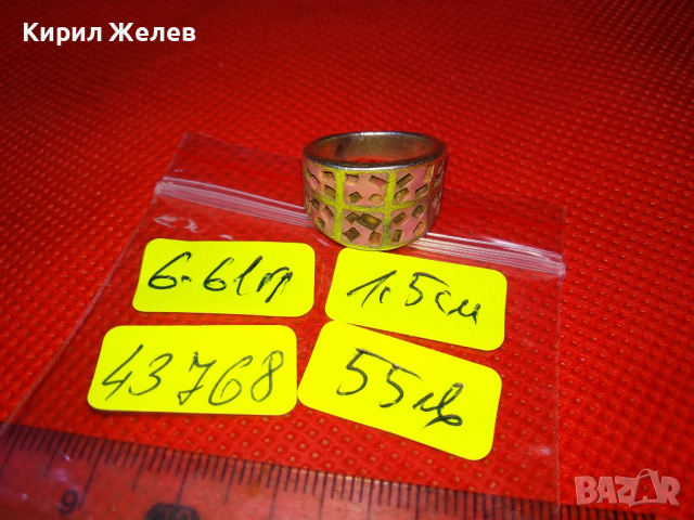 СТАР АНГЛИЙСКИ СРЕБЪРЕН ПРЪСТЕН СТЕРЛИНГОВО СРЕБРО 925 с РЪЧНО РЕЗБОВАН РОЗОВ СЕДЕФ 43768, снимка 9 - Антикварни и старинни предмети - 44613396