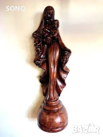 Прекрасна Стара Дървена Статуетка-Майка Със Деца, снимка 6 - Статуетки - 49601055
