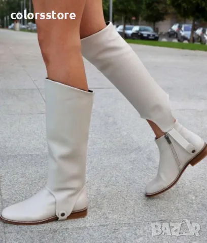 Равни ботуши - бежова кожа - GHM9, снимка 2 - Дамски ботуши - 47709938
