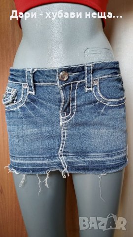 Дънкова пола с кристали и къс  еластичен топ🍀♥️XS,S,S/M♥️🍀арт..4414, снимка 3 - Комплекти - 37597109