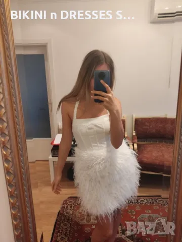 Елегантна бяла рокля с пера , снимка 9 - Рокли - 42842928