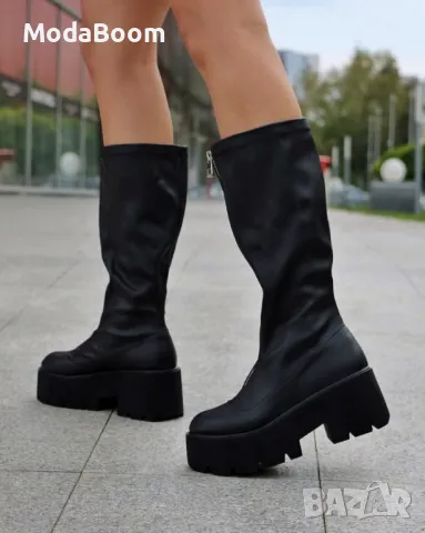 Ботуши на платформа - Кожа, снимка 2 - Дамски ботуши - 48122277