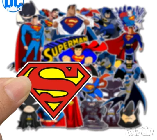 50 бр Супермен Батман самозалепващи лепенки стикери за украса декор картонена торта др, снимка 5 - Други - 49587422