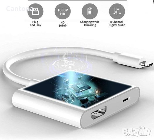 Адаптер Lightning към HDMI 1080P, за iPhone/iPad, цифров AV адаптер конвертор на екрана, снимка 3 - Аксесоари за Apple - 40102855