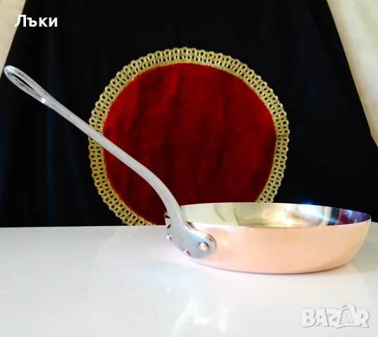 Меден тиган,чиста червена мед 700 гр.,калайдисан. , снимка 2 - Антикварни и старинни предмети - 50423053