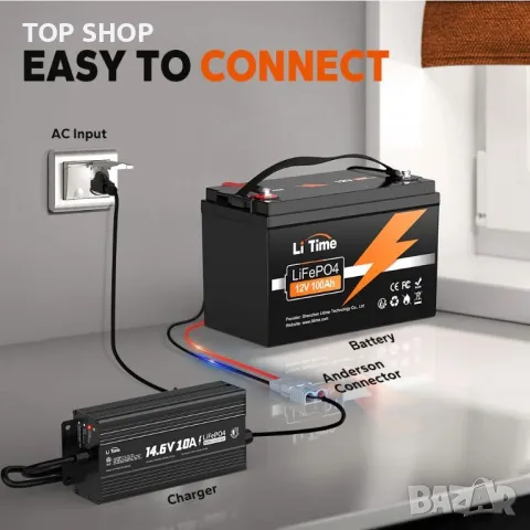 LiTime 12V (14.6V) 10A Зарядно устройство за 12 V литиева батерия IP67 Водоустойчива, снимка 2 - Друга електроника - 48762258
