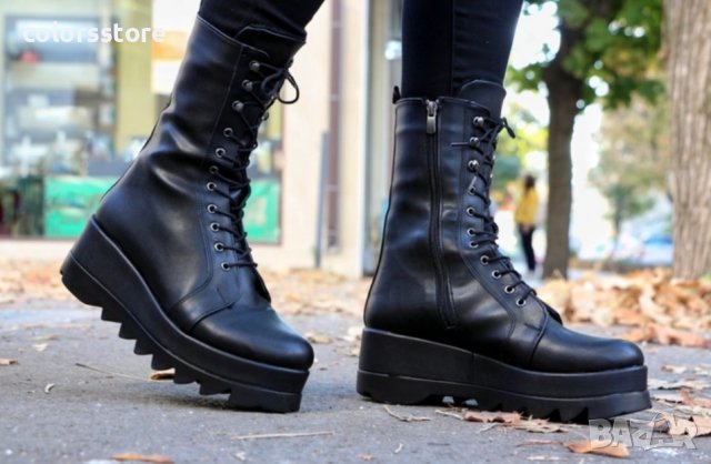 Боти на платформа - черна кожа - 800K, снимка 2 - Дамски боти - 33123421