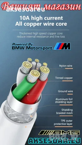 Супер Бърз 2 м. заряден кабел 120 W 10 A USB Type C бързо зареждане зарядно за Xiaomi Samsung Huawei, снимка 11 - Резервни части за телефони - 48053015