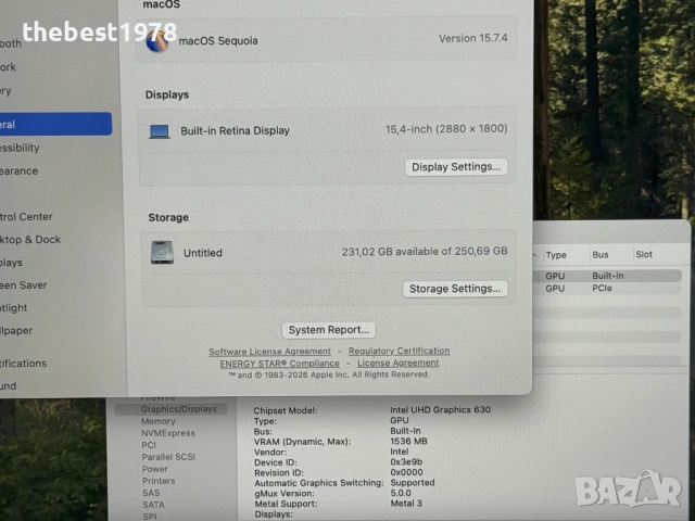 MacBook Pro 15 2019`Core i7-9750H/16GB RAM/256GB SSD/AMD Pro 555X, снимка 5 - Лаптопи за работа - 54222579