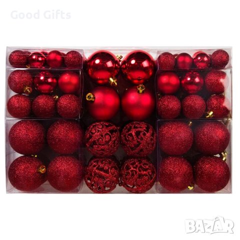 100 броя Комплект червени коледни топки в 3 размера