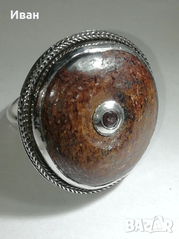 Сребърен пръстен със Сапфир и Слънчев камък , снимка 3 - Пръстени - 46999237