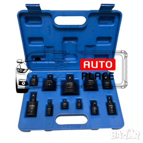 Комплект ударни преходници ( адаптери ) и карета 1/4″, 3/8″ и 1/2″ 11 части HAWEK