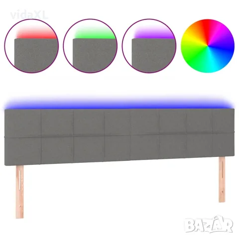 vidaXL LED горна табла за легло, тъмносива, 200x5x78/88 см, плат, снимка 1 - Тоалетки - 56146672
