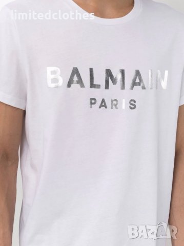 BALMAIN Silver Metallic Logo Print Мъжка Тениска size S и XXL, снимка 5 - Тениски - 37813911