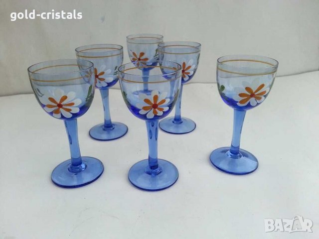 Чашки за ракия цветно синьо стъкло , снимка 2 - Антикварни и старинни предмети - 31029157