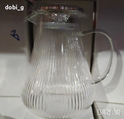 Луксозна стъклена кана с метален капак, снимка 3 - Сервизи - 51537423