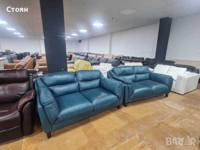 Петролено сини кожени дивани две двойки - естествена кожа, снимка 4 - Дивани и мека мебел - 39945164