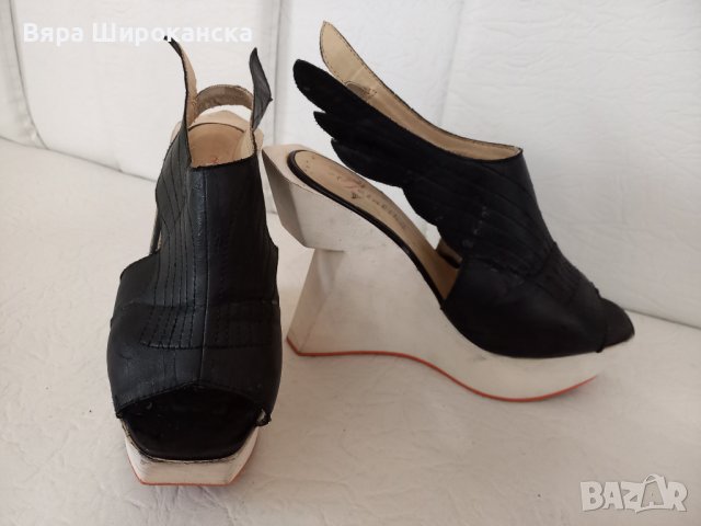 Черни платформи набук с уникален дизайн на бялата подметка. Размер 36., снимка 3 - Дамски елегантни обувки - 40523301