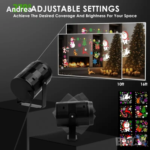 Коледен LED прожектор с 16 празнични приставки, снимка 4 - Прожектори - 51954698