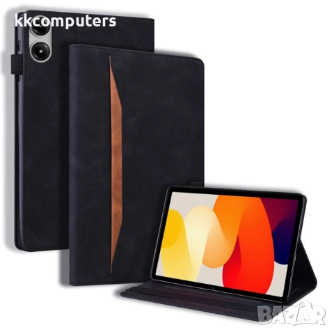 Xiaomi Redmi Pad 2 - Кожен калъф с Джоб за карти, Джоб за писалка, Стойка и Протектор | Черен, Черве, снимка 5 - Калъфи, кейсове - 52143303