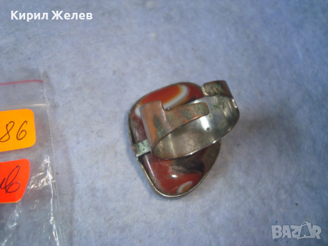 МЕСИНГОВ РЕГУЛИРУЕМ ПРЪСТЕН с ГОЛЯМ ПОЛИРАН АХАТ 17486, снимка 7 - Пръстени - 36422667