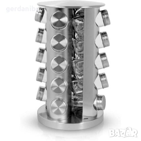 Комплект бурканчета за подправки на стойка Gerdani BG, 20 броя, кръг, Сребрист, снимка 2 - Сервизи - 39523908