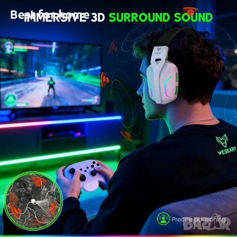 Безжични геймърски слушалки WESEARY за Xbox Series X|S, цвят Flux White, снимка 2 - Bluetooth слушалки - 56150681