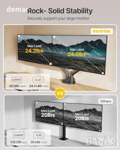 monTEK стойка за два монитора 17–35", регулируема до 11 кг, с USB хъб, снимка 3 - Стойки, 3D очила, аксесоари - 54014511