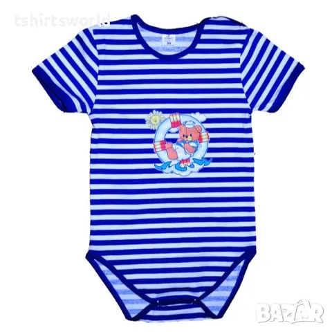 Ново бебешко моряшко боди с къс ръкав и трансферен печат Мече
