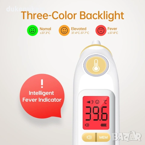 Инфрачервен термометър за ухо, бърз, точен, с цветна индикация, снимка 2 - Уреди за диагностика - 53161981