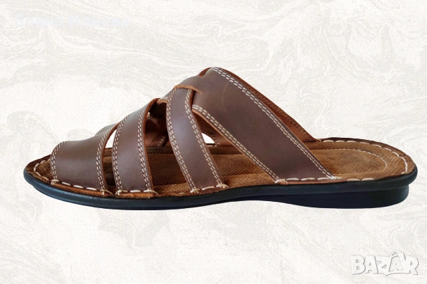 ЕСТЕСТВЕНА кожа- Габровски / български мъжки чехли, модел 144, снимка 6 - Мъжки чехли - 54102268