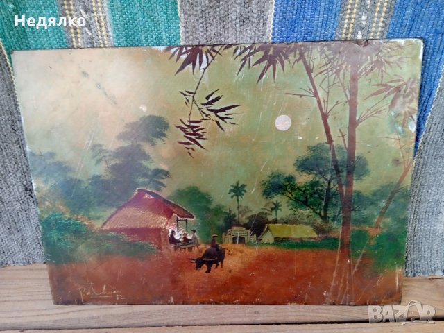 Уникална виетнамска картина,1982г,подписана, снимка 2 - Антикварни и старинни предмети - 35285203