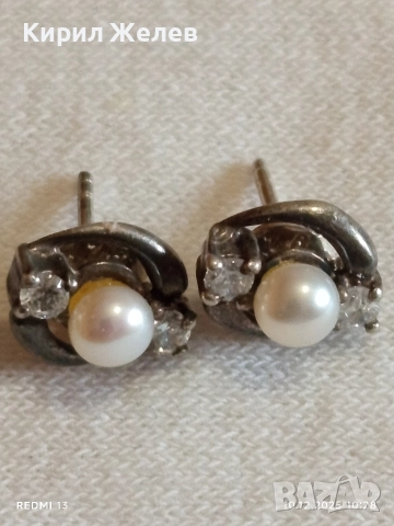 Винтидж стил елегантни сребърни обеци с перли и кристали 50995, снимка 6 - Обеци - 52718566
