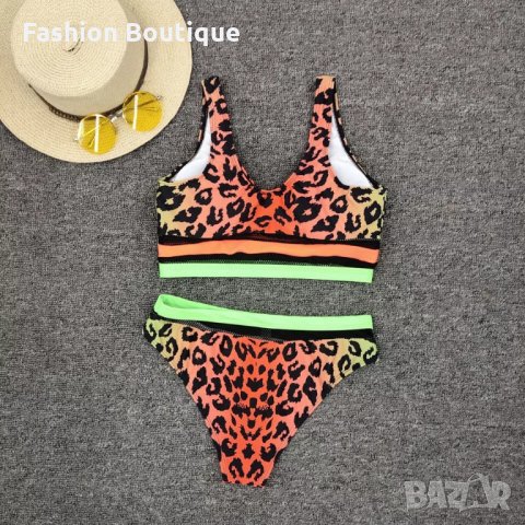  Леопардов бански с висока талия неон ЗАБЕЛЕЖКА , снимка 5 - Бански костюми - 31698351