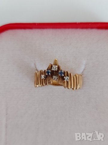  Старинен златен пръстен с брилянти и сапфири, снимка 3 - Пръстени - 32102572