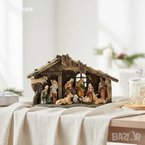 Коледна декоративна сцена с фигурки на Светото семейство – символ на любов и хармония, снимка 3 - Декорация за дома - 52040858